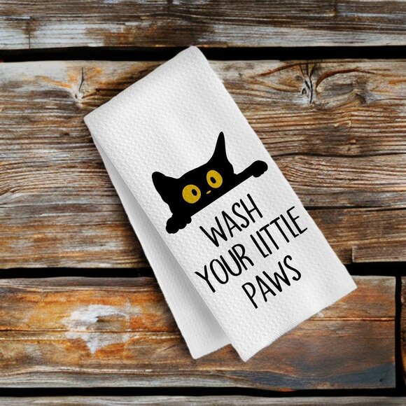 Black Cat Hand Towel Bathroom Decor Halloween Decoration Kitchen Dish Cloth Gift - Picture 2 of 6